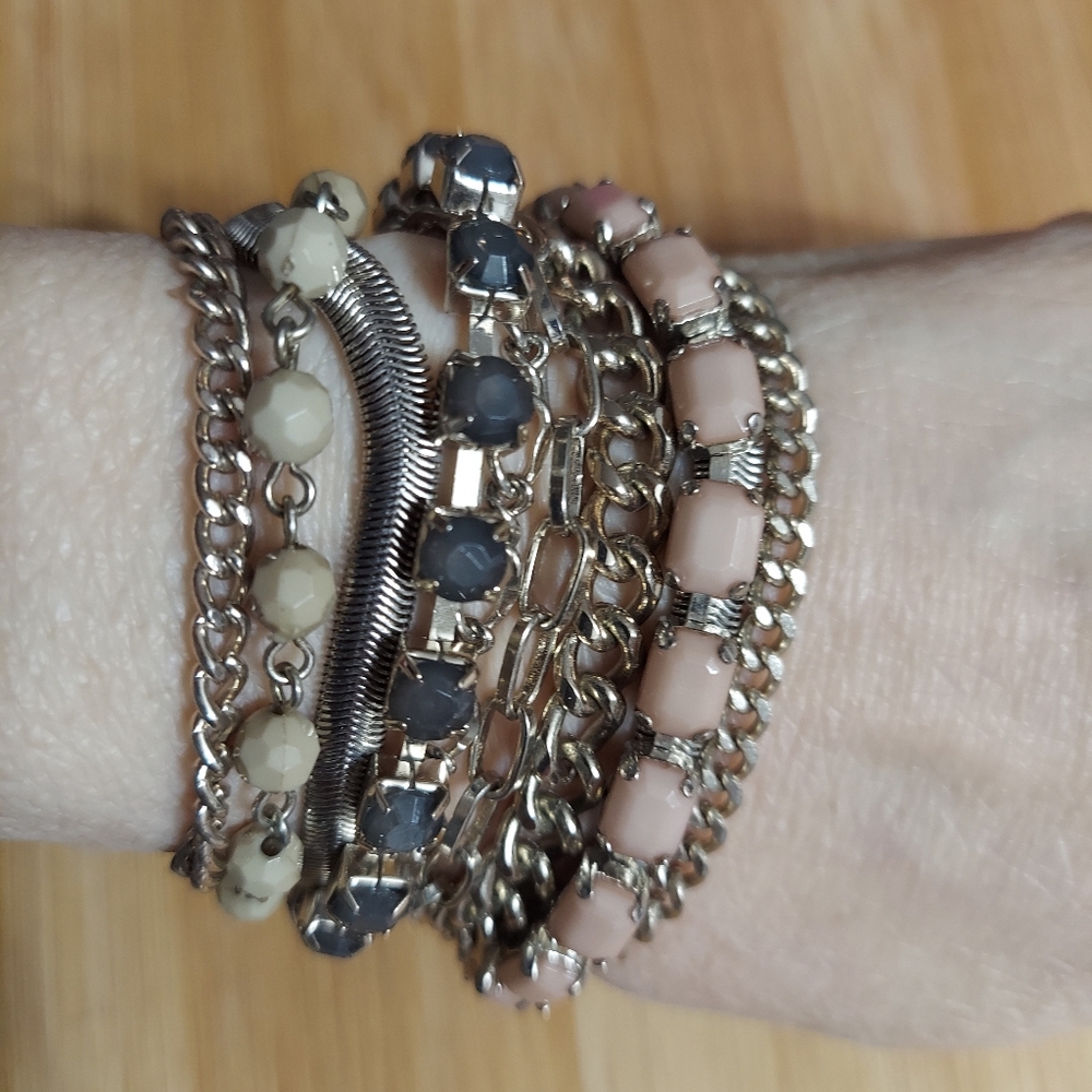 Vintage Antique Silver Tone/Multi-Strand Faceted Stone & Bead Bracelet
